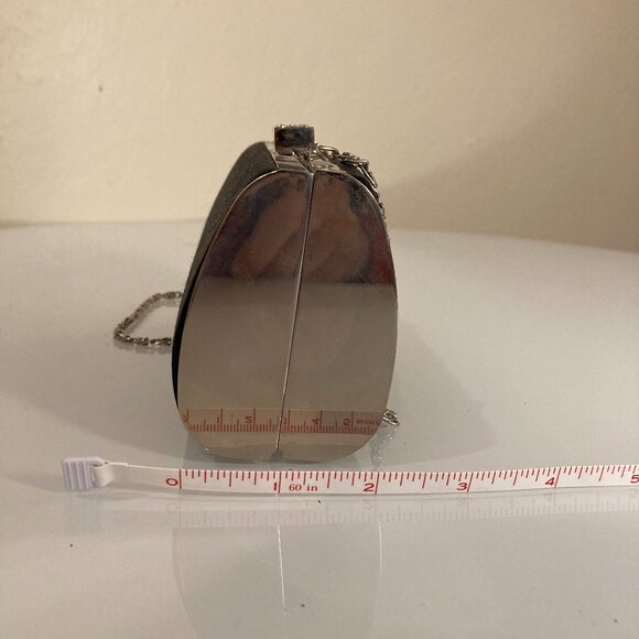 Black Satin Glitter Box Clutch Purse , Silver Diamante Crystal Clasp - Picture 3 of 12